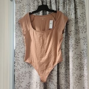NWT American Eagle Square Neck Tan Bodysuit Size XL